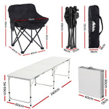 7pc Outdoor Camping Table Chair Set - Black - Foldable Aluminium Portable Picnic set