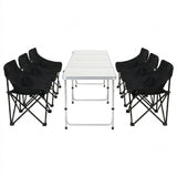 7pc Outdoor Camping Table Chair Set - Black - Foldable Aluminium Portable Picnic set