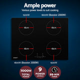 Electric Induction Cooktop - Ceramic with 4 Zones - Hot Plate 7000W -70cm