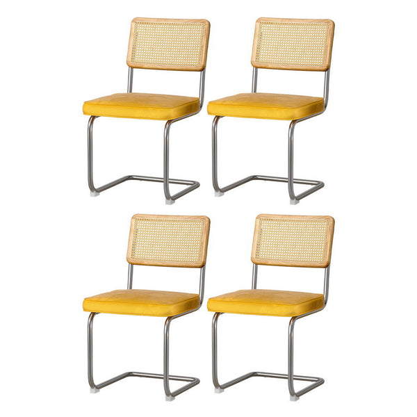 Artiss Dining Chairs Set of 4 Velvet Rattan Cantilever Yellow