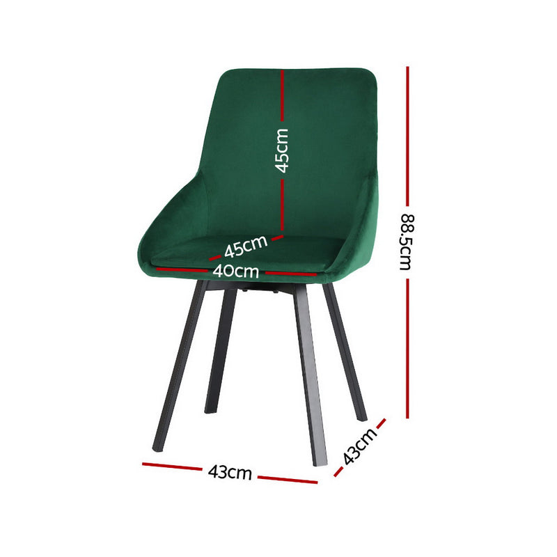Artiss Dining Chairs Set of 4 Velvet Swivel Base Green
