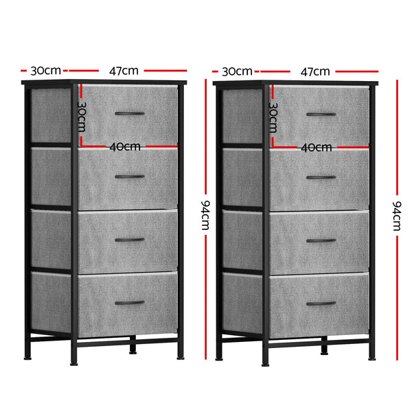 Artiss Set of 2 Chest of 4 Drawers Storage Dresser Tallboy Grey