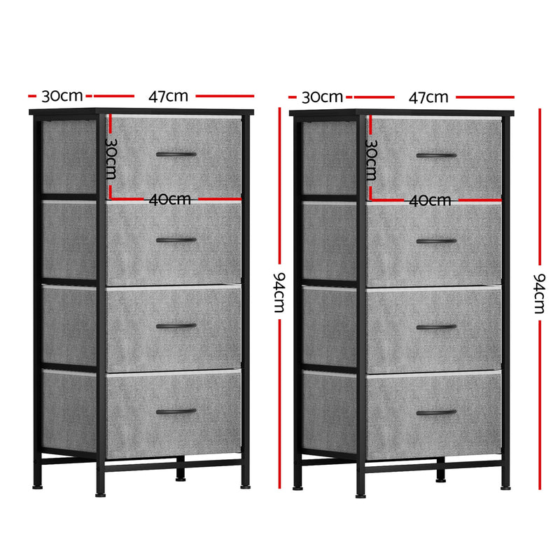 Artiss Set of 2 Chest of 4 Drawers Storage Dresser Tallboy Grey