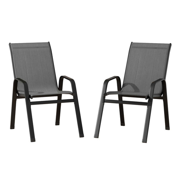 Gardeon 2PC Outdoor Dining Chairs Stackable Lounge Chair Patio Furniture Grey