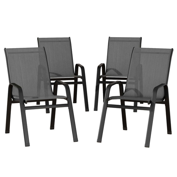 Gardeon 4PC Outdoor Dining Chairs Stackable Lounge Chair Patio Furniture Grey