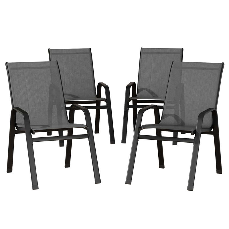 Gardeon 4PC Outdoor Dining Chairs Stackable Lounge Chair Patio Furniture Grey