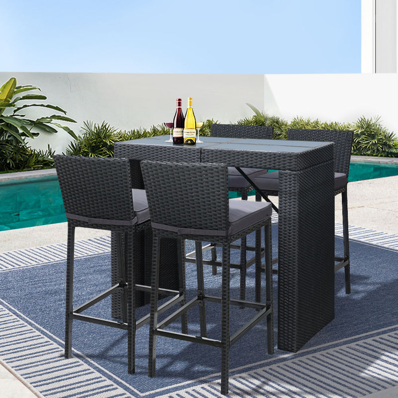 Gardeon Outdoor Bar Set Table Chairs Stools Rattan Patio Furniture 4 Seaters