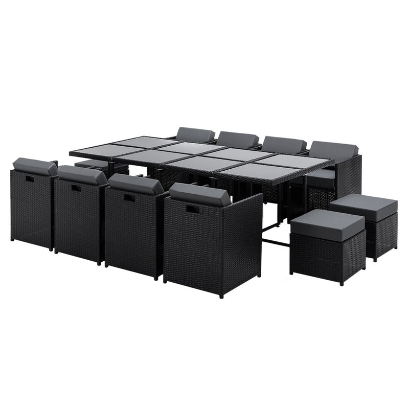 Gardeon Outdoor Dining Set 13 Piece Wicker Table Chairs Setting Black
