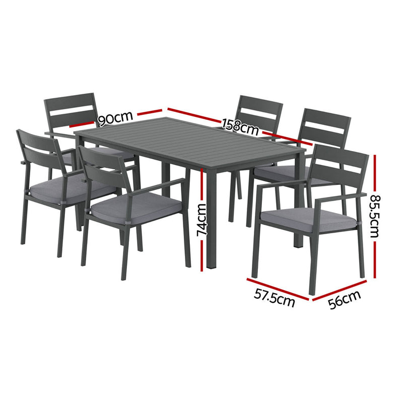 Gardeon Outdoor Dining Set 7 Piece Aluminum Table Chairs Setting Black