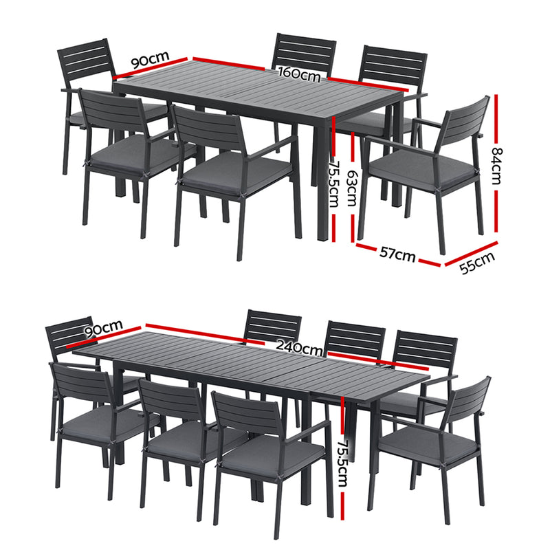 Gardeon Outdoor Dining Set 9PCS Aluminum Extendable Table Chairs Patio Furniture