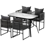 Gardeon 5PCS Outdoor Dining Set Table and Chairs Rope Patio Furniture Garden Black