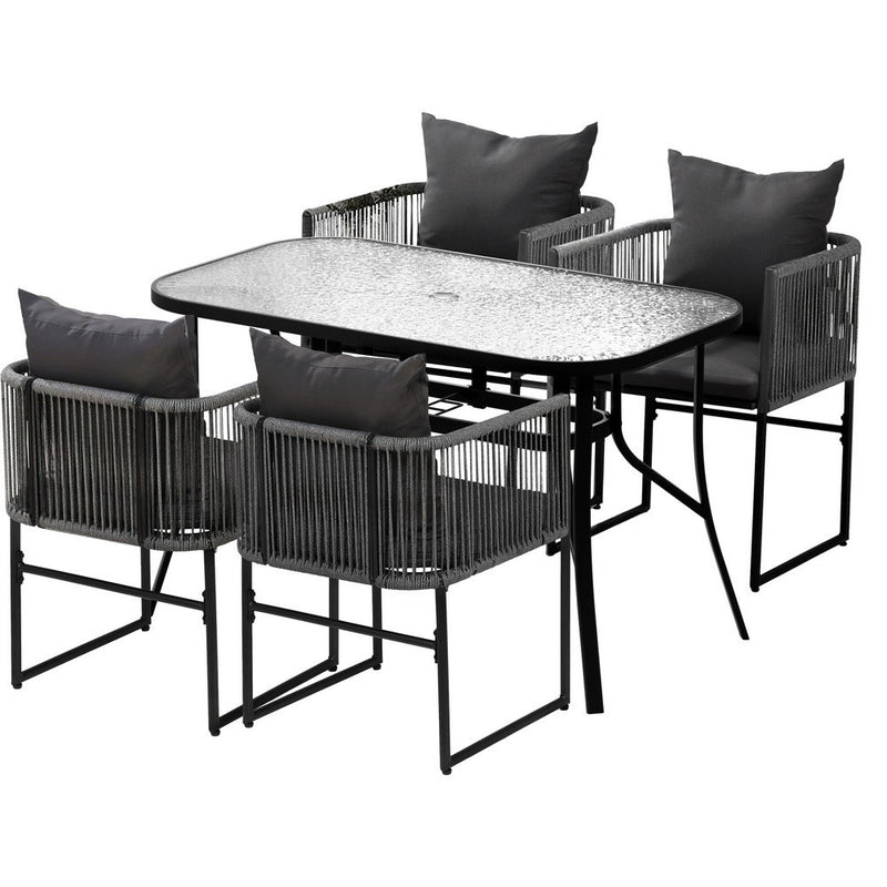 Gardeon 5PCS Outdoor Dining Set Table and Chairs Rope Patio Furniture Garden Black