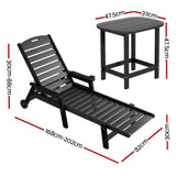 Sun Lounge Lounger Beach Chair HDPE Patio Outdoor Furniture with Wheels Black