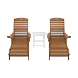 Sun Lounge Lounger Table and Chairs Beach Chair HDPE Patio Outdoor Furniture Wheels Brown