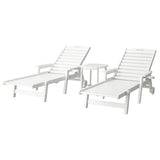 Sun Lounge Lounger Beach Chair HDPE Patio Outdoor Furniture with Wheels White