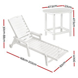 Sun Lounge Lounger Beach Chair HDPE Patio Outdoor Furniture with Wheels White