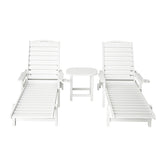 Sun Lounge Lounger Beach Chair HDPE Patio Outdoor Furniture with Wheels White