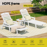 Sun Lounge Lounger Beach Chair HDPE Patio Outdoor Furniture with Wheels White