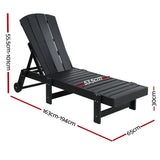 Sun Lounge Beach Chair HDPE Adirondack Lounger Patio Outdoor Furniture with Wheels Black