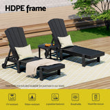 Sun Lounge Beach Chair HDPE Adirondack Lounger Patio Outdoor Furniture with Wheels Black