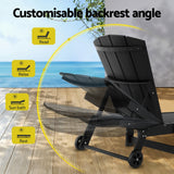 Sun Lounge Beach Chair HDPE Adirondack Lounger Patio Outdoor Furniture with Wheels Black