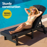 Sun Lounge Beach Chair HDPE Adirondack Lounger Patio Outdoor Furniture with Wheels Black