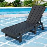 Sun Lounge Beach Chair HDPE Adirondack Lounger Patio Outdoor Furniture with Wheels Black