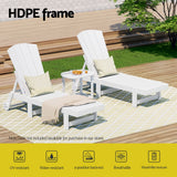 Sun Lounge Beach Chair HDPE Adirondack Lounger Patio Outdoor Furniture with Wheels White