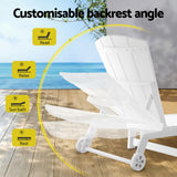 Sun Lounge Beach Chair HDPE Adirondack Lounger Patio Outdoor Furniture with Wheels White