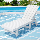 Sun Lounge Beach Chair HDPE Adirondack Lounger Patio Outdoor Furniture with Wheels White