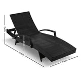 2PC Sun Lounge Wicker Lounger Outdoor Furniture Beach Chair Patio Adjustable Cushion Black