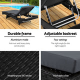 2PC Sun Lounge Wicker Lounger Outdoor Furniture Beach Chair Patio Adjustable Cushion Black