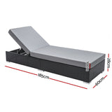 3PC Sun Lounge Wicker Lounger Outdoor Furniture Day Bed Rattan Garden