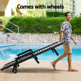 Sun Lounge Lounger Beach Chair HDPE Patio Outdoor Furniture with Wheels Black