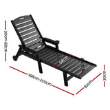 2PCS Sun Lounge Lounger Beach Chair HDPE Patio Outdoor Furniture with Wheels Black