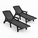 2PCS Sun Lounge Lounger Beach Chair HDPE Patio Outdoor Furniture with Wheels Black
