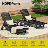 2PCS Sun Lounge Lounger Beach Chair HDPE Patio Outdoor Furniture with Wheels Black