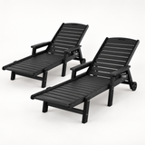 2PCS Sun Lounge Lounger Beach Chair HDPE Patio Outdoor Furniture with Wheels Black