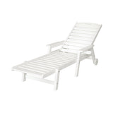 Sun Lounge Lounger Beach Chair HDPE Patio Outdoor Furniture with Wheels White