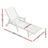 Sun Lounge Lounger Beach Chair HDPE Patio Outdoor Furniture with Wheels White