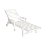 Sun Lounge Lounger Beach Chair HDPE Patio Outdoor Furniture with Wheels White