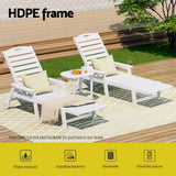 Sun Lounge Lounger Beach Chair HDPE Patio Outdoor Furniture with Wheels White