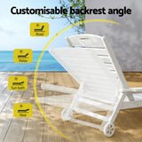Sun Lounge Lounger Beach Chair HDPE Patio Outdoor Furniture with Wheels White