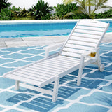 Sun Lounge Lounger Beach Chair HDPE Patio Outdoor Furniture with Wheels White
