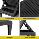 Sun Lounge Adjustable Recliner Patio Outdoor Furniture Lightweight Black