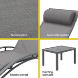 3PC Sun Lounge Outdoor Lounger Steel Table Chairs Patio Furniture Grey