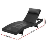 Sun Lounge Wicker Lounger Outdoor Furniture Beach Chair Garden Adjustable Black