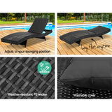 Sun Lounge Wicker Lounger Outdoor Furniture Beach Chair Garden Adjustable Black