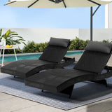 2PC Sun Lounge Wicker Lounger Outdoor Furniture Beach Chair Garden Adjustable Black