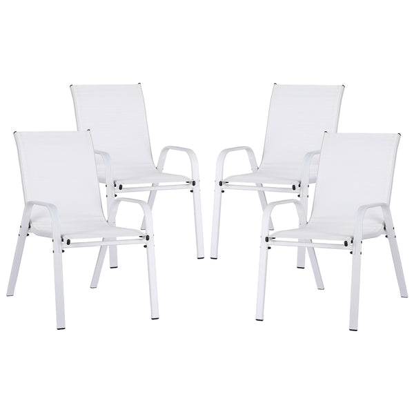 Gardeon 4PC Outdoor Dining Chairs Stackable Lounge Chair Patio Furniture White